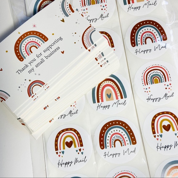 Set of 50 Thank You Cards and 50 Large Boho Rainbow Stickers - Picture 7 of 10